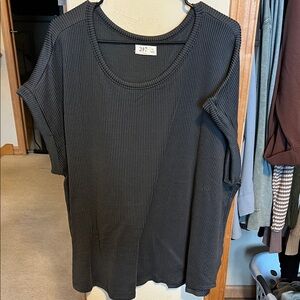 Black Ribbed Short Sleeve Top